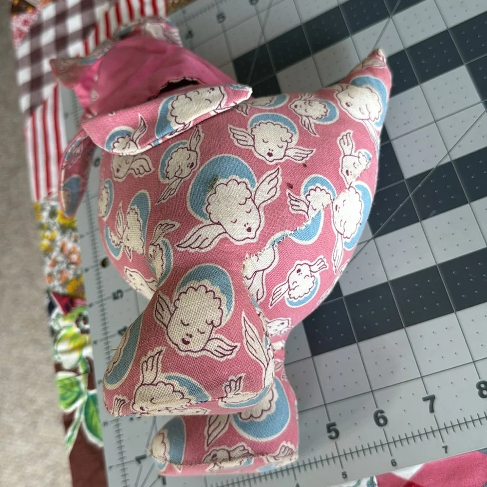 Vintage Handmade Cloth Chicken Doll – 1940s-50s Feedsack Fabric w Sleeping Baby - Picture 6 of 13